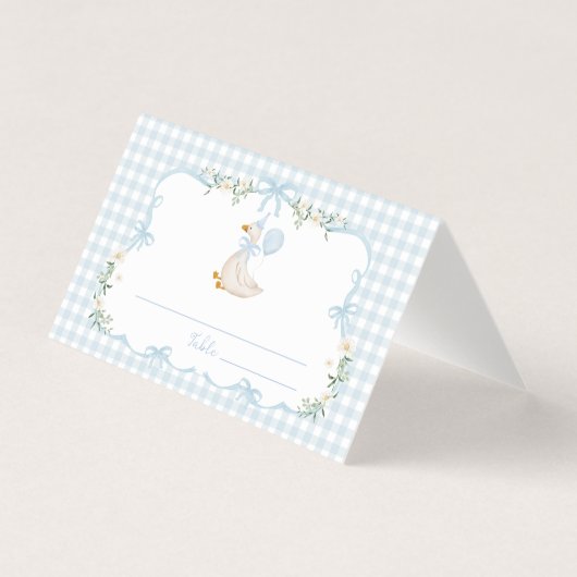 One Silly Goose Blue Bow Birthday Place Cards Kaart (Voorkant)