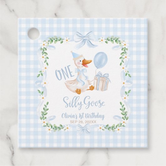 One Silly Goose Blue Bow Floral 1st Birthday Bedankjes Labels (Voorkant)