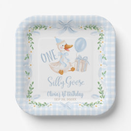 One Silly Goose Blue Bow Floral 1st Birthday Papieren Bordje