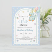 One Silly Goose Blue Boy 1st Birthday Kaart (Staand voorkant)