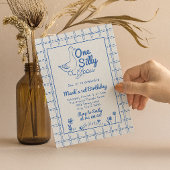 One Silly Goose Blue Drawn 1st Boy Birthday Kaart