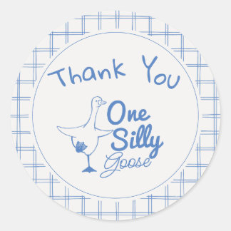 One Silly Goose Blue Drawn Thank You 1st Birthday Ronde Sticker