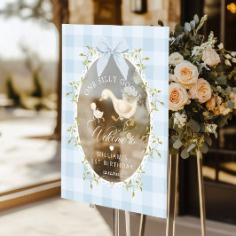 One Silly Goose Blue Gingham Birthday Welcome Acryl Bord