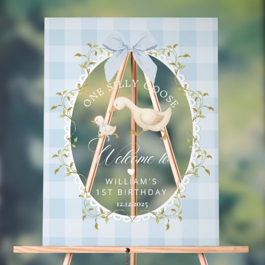 One Silly Goose Blue Gingham Birthday Welcome Acryl Bord (Neutraal)