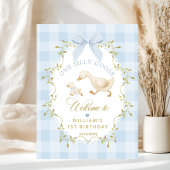 One Silly Goose Blue Gingham Birthday Welcome Poster