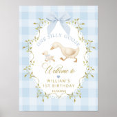 One Silly Goose Blue Gingham Birthday Welcome Poster (Voorkant)