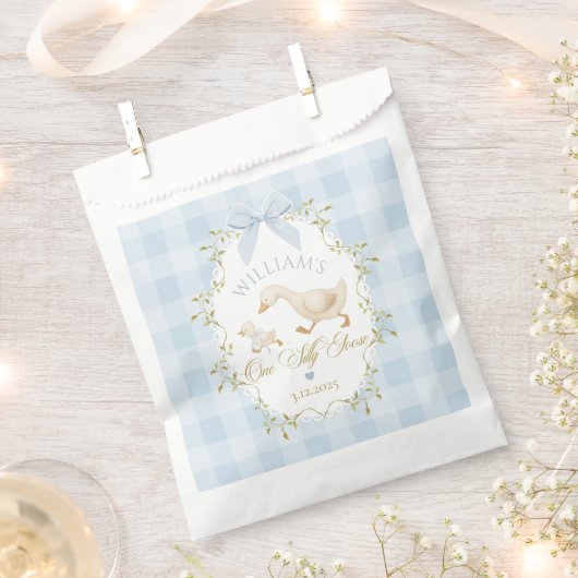 One Silly Goose Blue Gingham Boy 1st Birthday Bedankzakje (Geknipt)