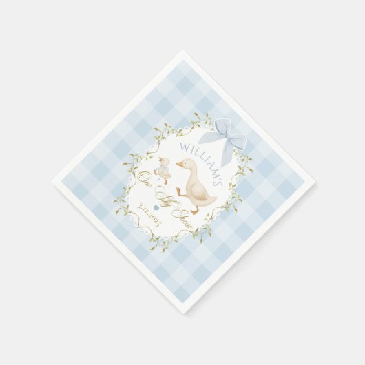 One Silly Goose Blue Gingham Boy 1st Birthday Servet (Hoek)