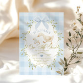 One Silly Goose Blue Gingham Photo 1st Birthday Kaart