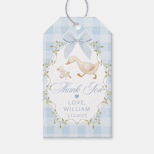 One Silly Goose Blue Gingham Thank you Cadeaulabel (Voorkant)