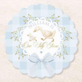 One Silly Goose Blue Goingham Whimsical Birthday Kartonnen Onderzetters