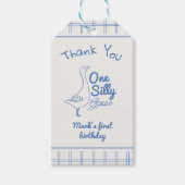 One Silly Goose Blue Hand Drawn 1st Boy Birthday Cadeaulabel (Voorkant)