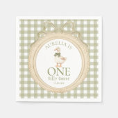 One Silly Goose Bow Gingham 1st Birthday Napkin Servet (Voorkant)