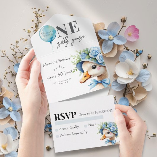 One Silly Goose Boy 1st Birthday  Invitation All In One Uitnodiging
