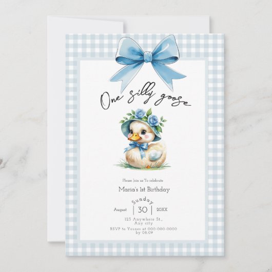 One Silly Goose Boy 1st Birthday  Invitation Kaart (Voorkant)