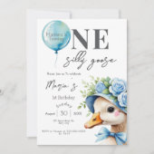 One Silly Goose Boy 1st Birthday  Invitation Kaart (Voorkant)