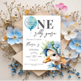 One Silly Goose Boy 1st Birthday Invitation Kaart