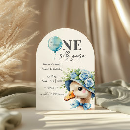 One Silly Goose Boy 1st Birthday Invitation Kaart