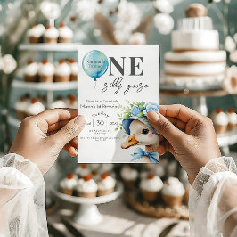 One Silly Goose Boy 1st Birthday Invitation Kaart