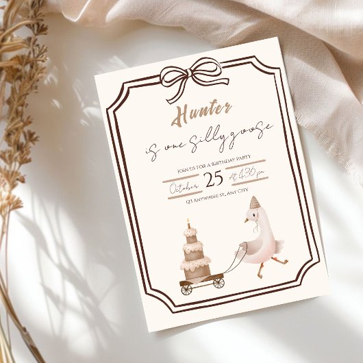 One Silly Goose Boy Birthday Invitation  Kaart