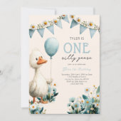 One Silly Goose Boy First Birthday Kaart (Voorkant)