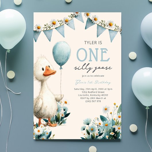 One Silly Goose Boy First Birthday Kaart