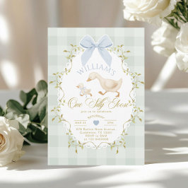 One Silly Goose Boy Gingham 1st Birthday Kaart