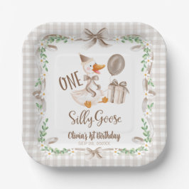 One Silly Goose Brown Bow 1st Birthday Papieren Bordje