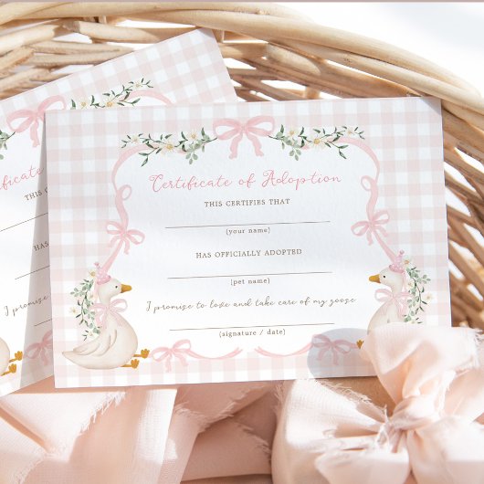 One Silly Goose: Certificate of Adoption Card Kaart