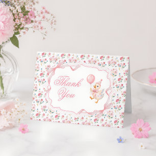 One Silly Goose Coquette Roze Bloem 1e Verjaardag Bedankkaart