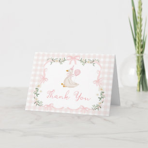 One Silly Goose Coquette Roze Gingham 1e Verjaarda Bedankkaart