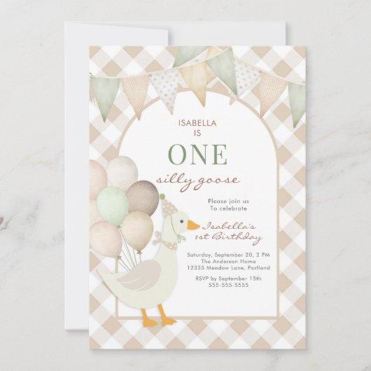 One Silly Goose First 1st Birthday Invitation Kaart (Voorkant)