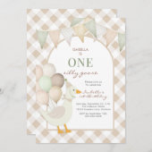 One Silly Goose First 1st Birthday Invitation Kaart (Voorkant / Achterkant)
