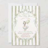 One Silly Goose First Birthday Green Invitation Kaart (Voorkant)