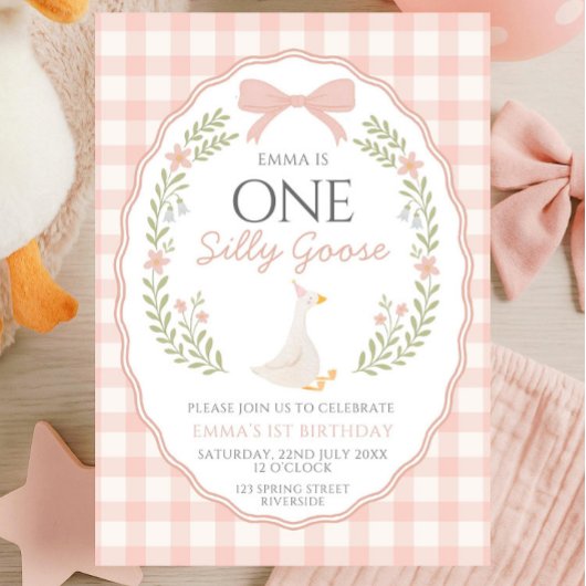 One Silly Goose First Birthday Invitation, Editabl Kaart
