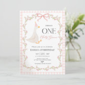 One Silly Goose First Birthday Invitation, Elegant Kaart (Staand voorkant)