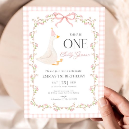 One Silly Goose First Birthday Invitation, Elegant Kaart