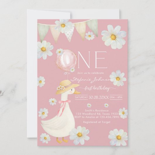 ONE Silly Goose First Birthday Invitation Kaart (Voorkant)