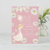 ONE Silly Goose First Birthday Invitation Kaart (Staand voorkant)