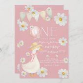 ONE Silly Goose First Birthday Invitation Kaart (Voorkant / Achterkant)