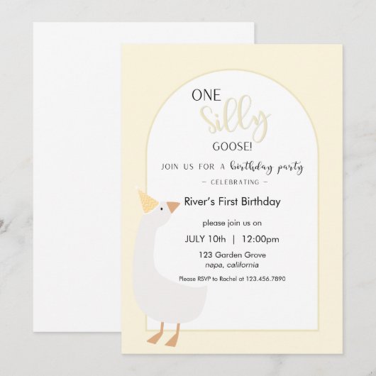 One Silly Goose First Birthday Invitation Kaart (Voorkant / Achterkant)