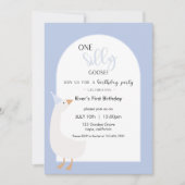 One Silly Goose First Birthday Invitation Kaart (Voorkant)