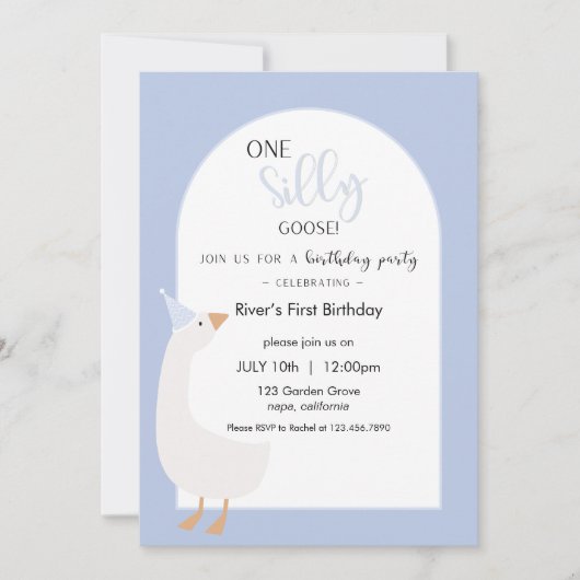 One Silly Goose First Birthday Invitation Kaart (Voorkant)