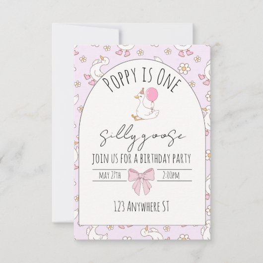 one silly goose first birthday invite kaart (Voorkant)