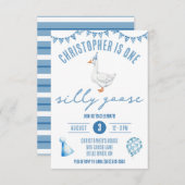 One Silly Goose, First Birthday Party Kaart (Voorkant / Achterkant)