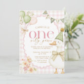 One Silly Goose First Girl Birthday Invitation Kaart (Staand voorkant)