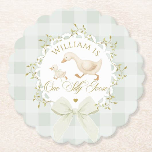 One Silly Goose Gender neutral Sage Birthday Kartonnen Onderzetters (Voorkant)