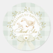 One Silly Goose Gender neutral Sage Birthday Ronde Sticker (Voorkant)