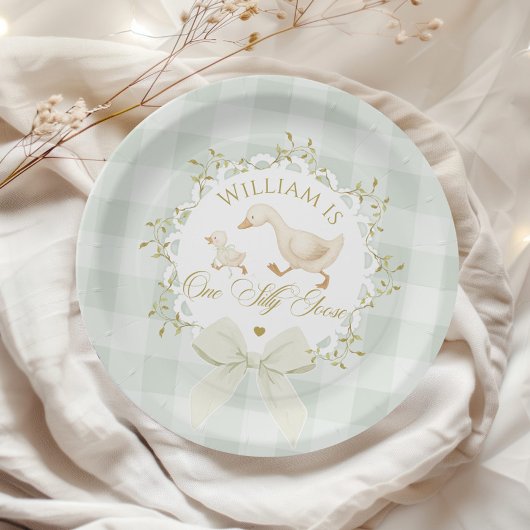 One Silly Goose Gender neutral Sage green Birthday Papieren Bordje