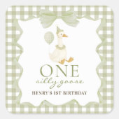One Silly Goose Gingham 1st Birthday Sticker (Voorkant)